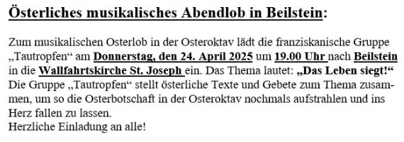Österliches Abendlob in Beilstein
